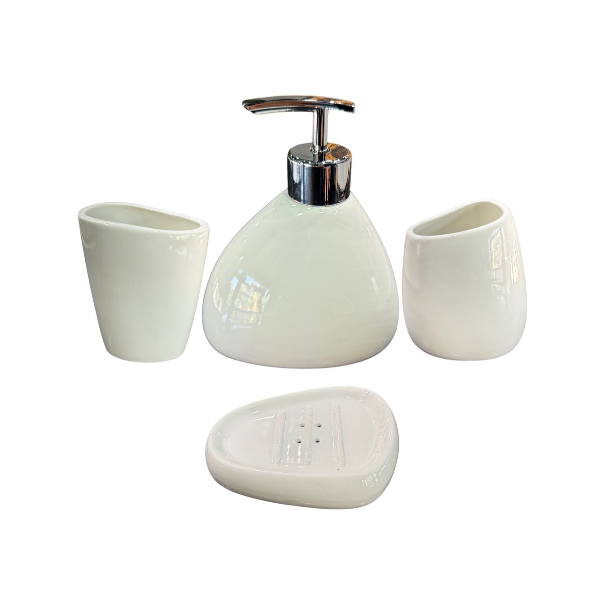 GENERICO - Set Accesorios de Baño 4 Piezas Cerámica Blanco – Dispensador y Porta Cepillos