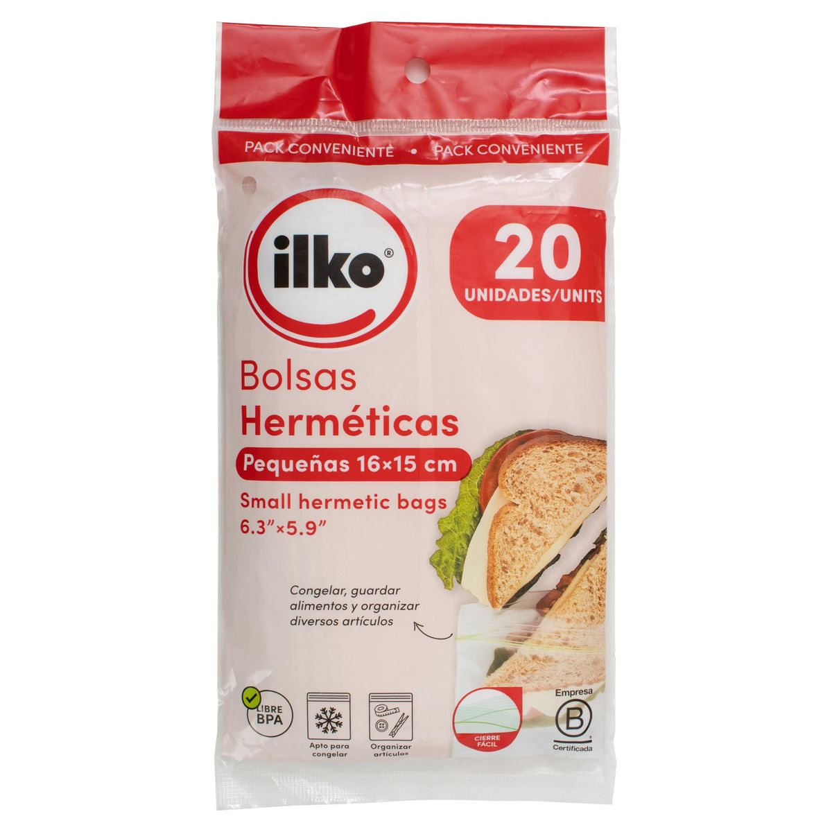 ILKO - Bolsas Herméticas Sandwich 16X15 cm 20Un