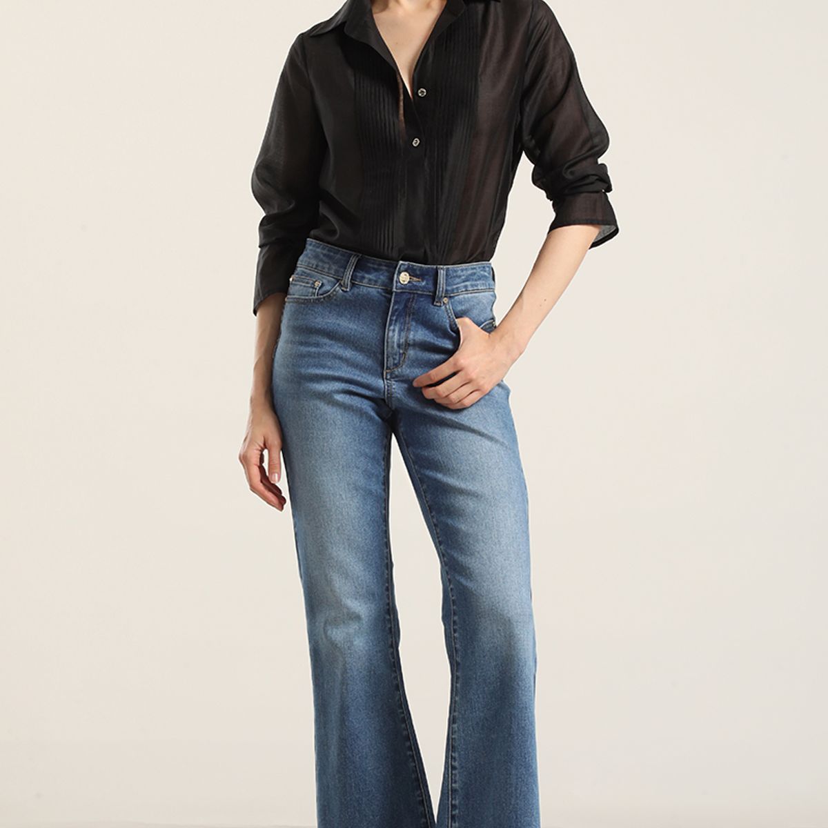 LIOLA - Jeans flare, tiro medio, azul Liola