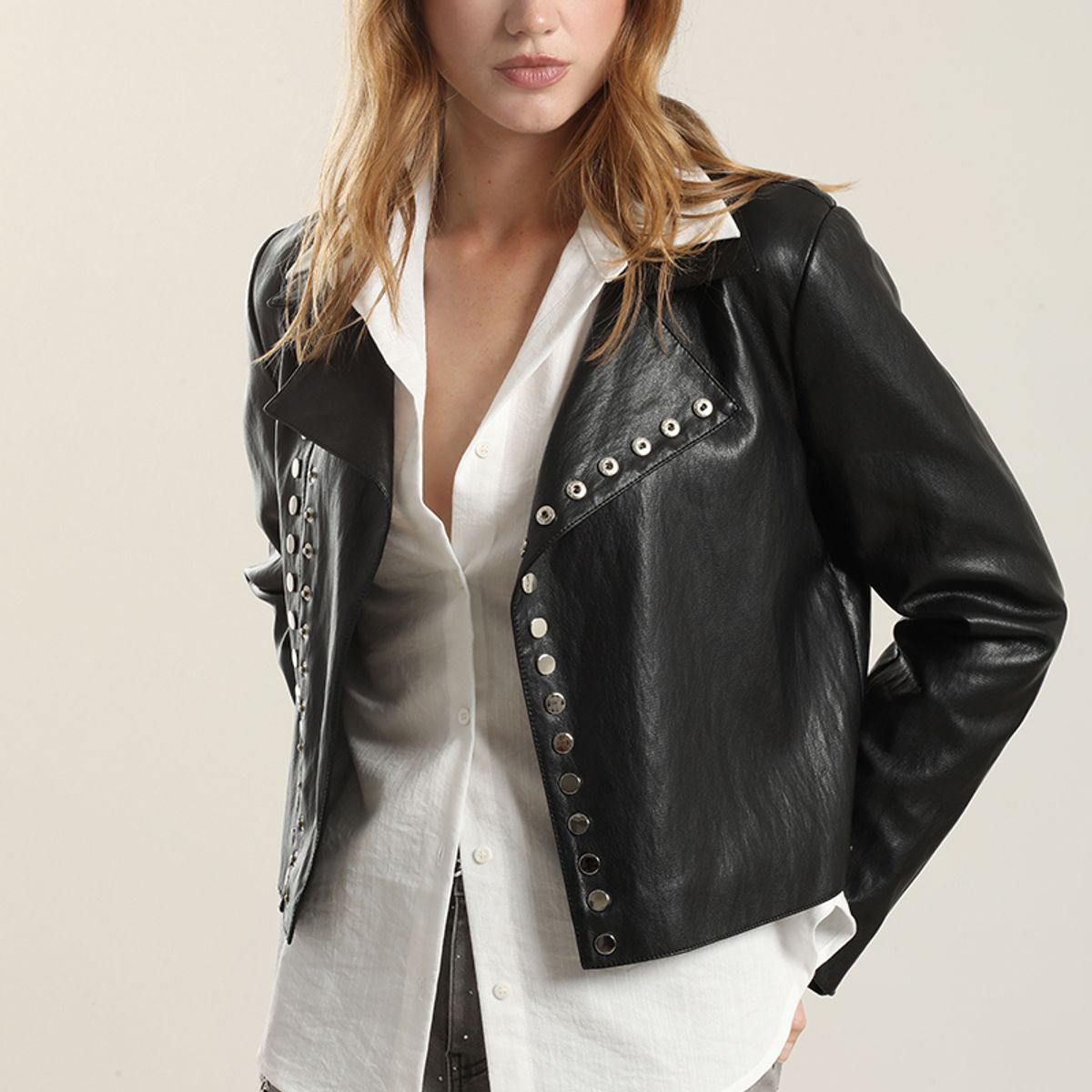 LIOLA - Chaqueta biker efecto cuero, negro Liola
