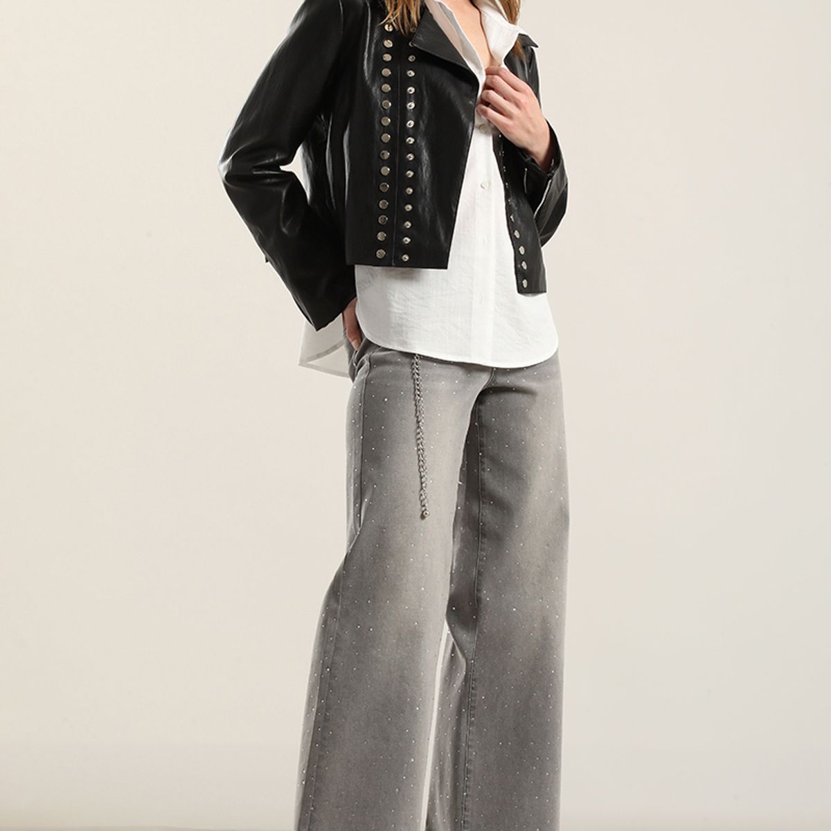 LIOLA - Chaqueta biker efecto cuero, negro Liola