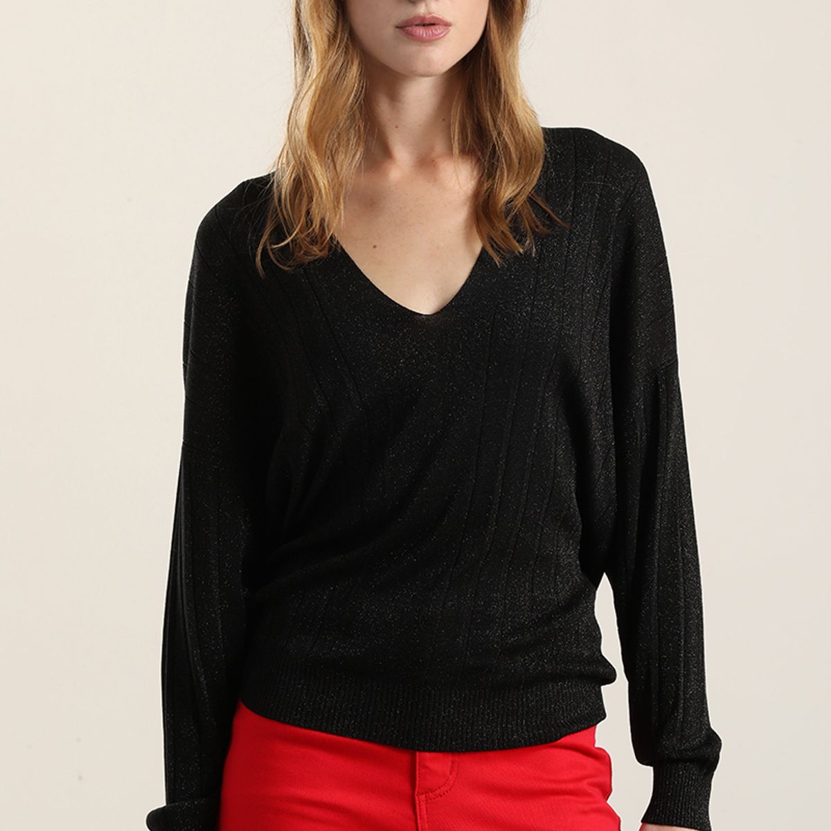 LIOLA - Jersey punto hilo metalizado, negro Liola