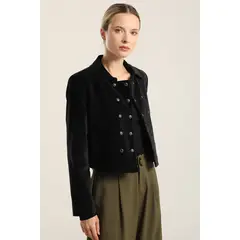 LIOLA - Chaqueta cropped cruzada, terciopelo negro