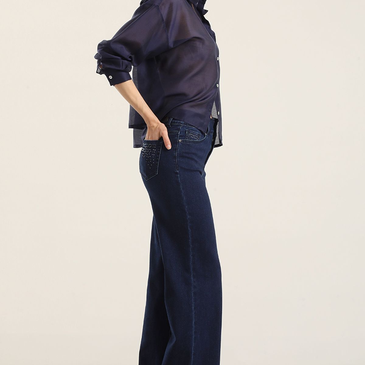 LIOLA - Jeans straight, aplicacion lentejuelas, indigo Liola