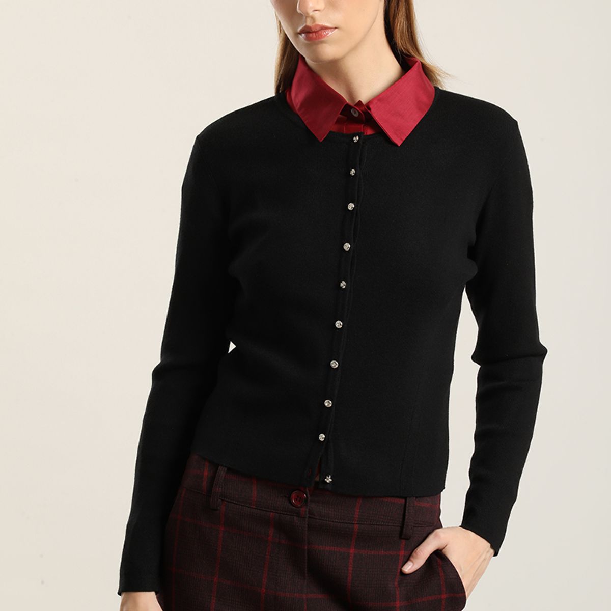 LIOLA - Cardigan basico punto, negro Liola