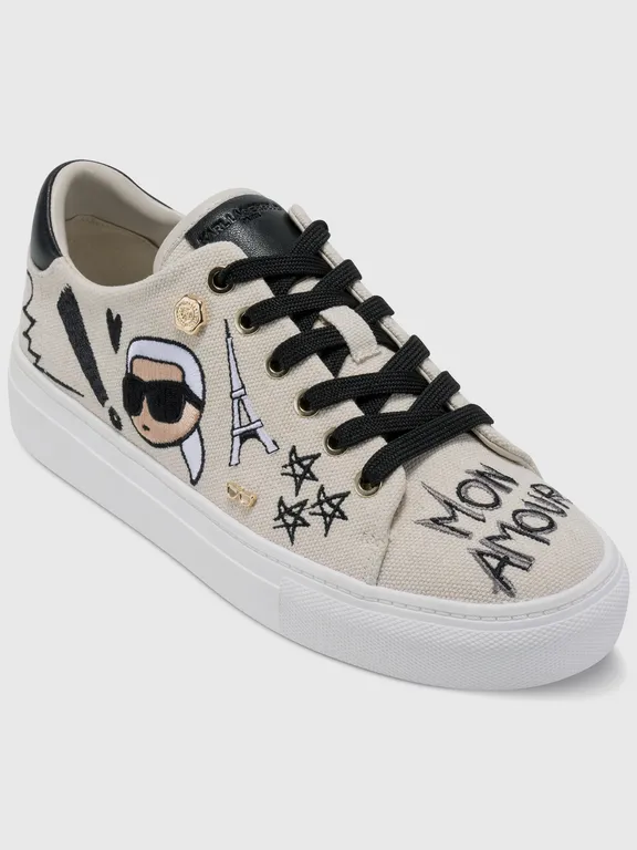 Zapatillas de plataforma con detalles de Karl y París Blanco