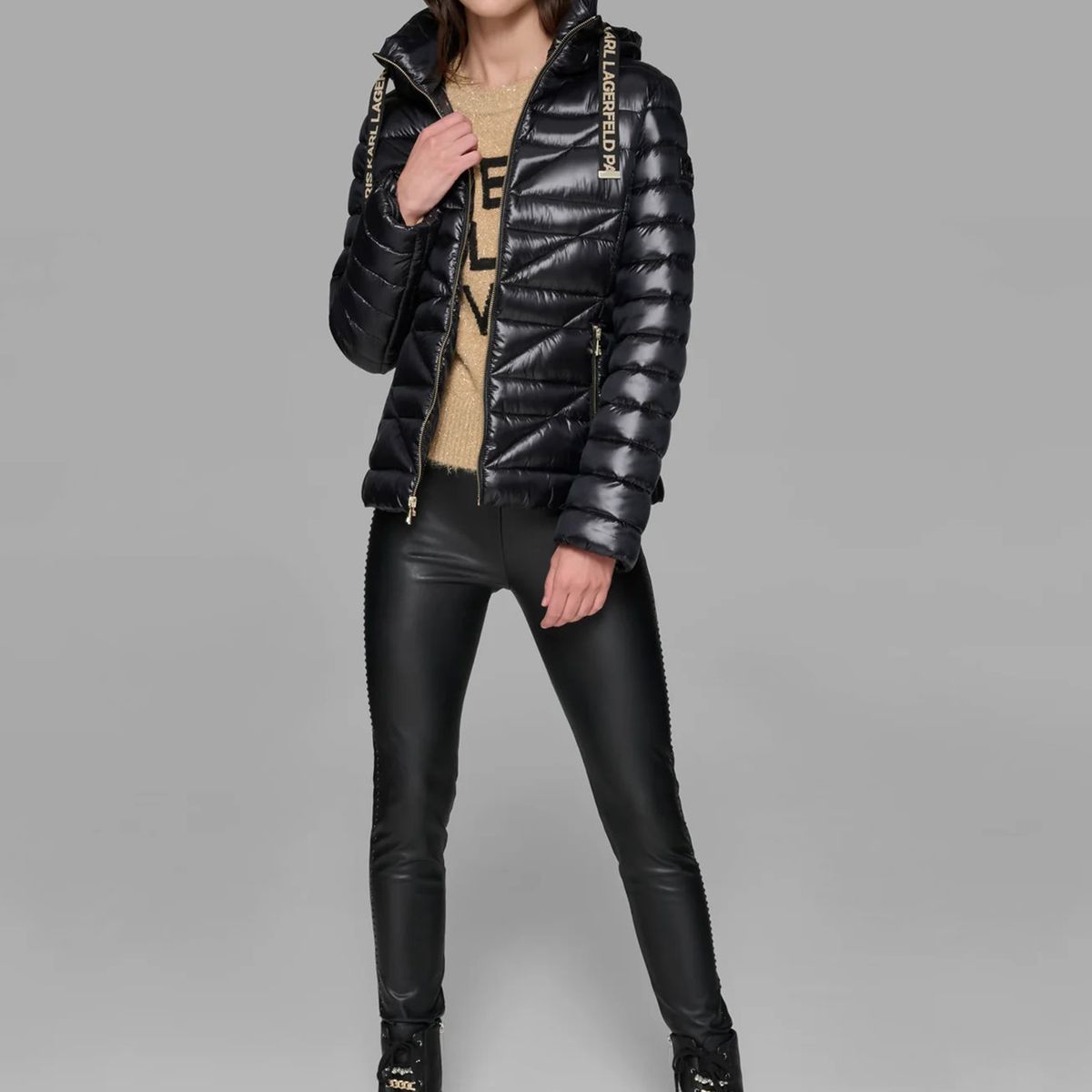 KARL LAGERFELD - Chaqueta ligera acolchada con gorro ajustable