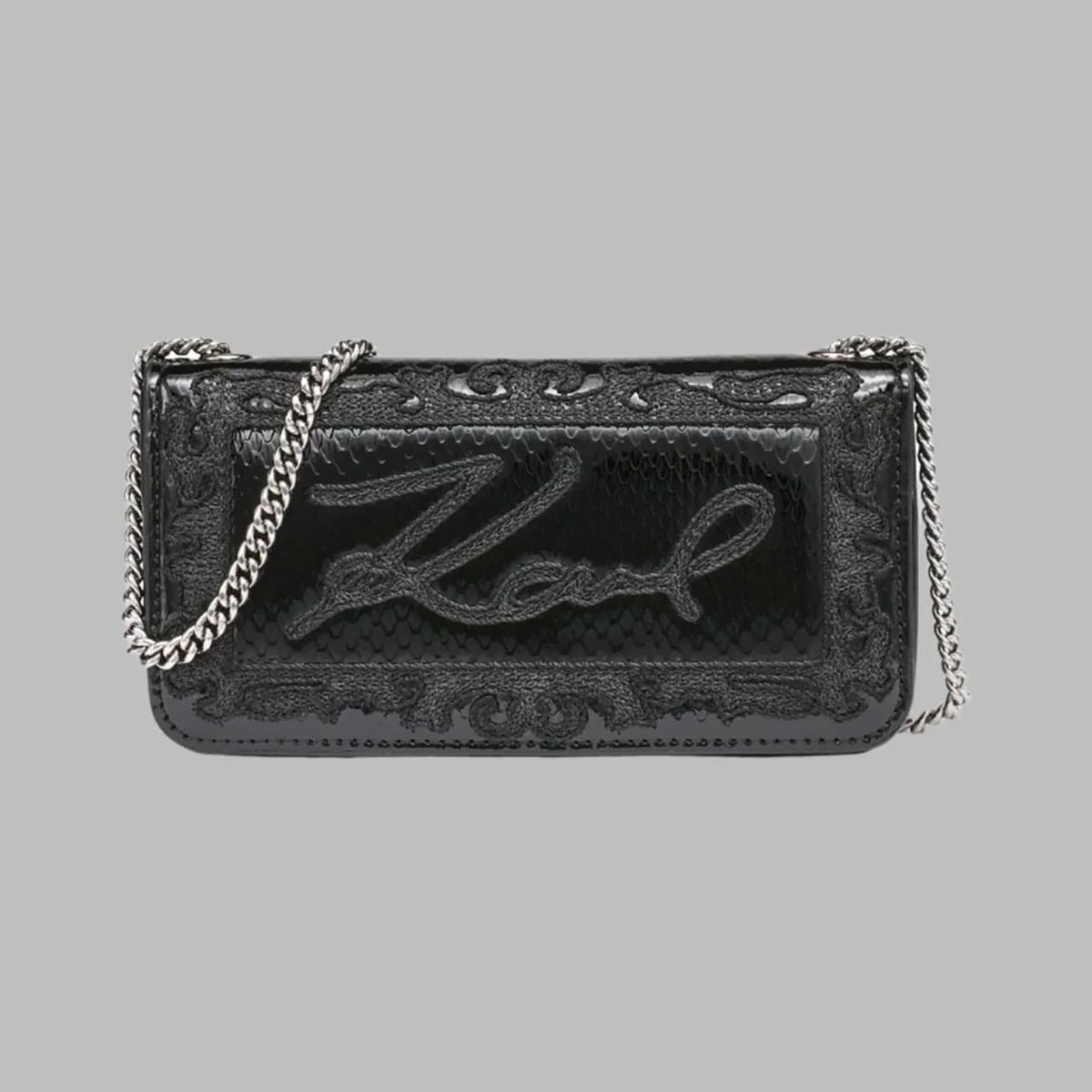 KARL LAGERFELD - Cartera de hombro con logo bordado y cadena metálica