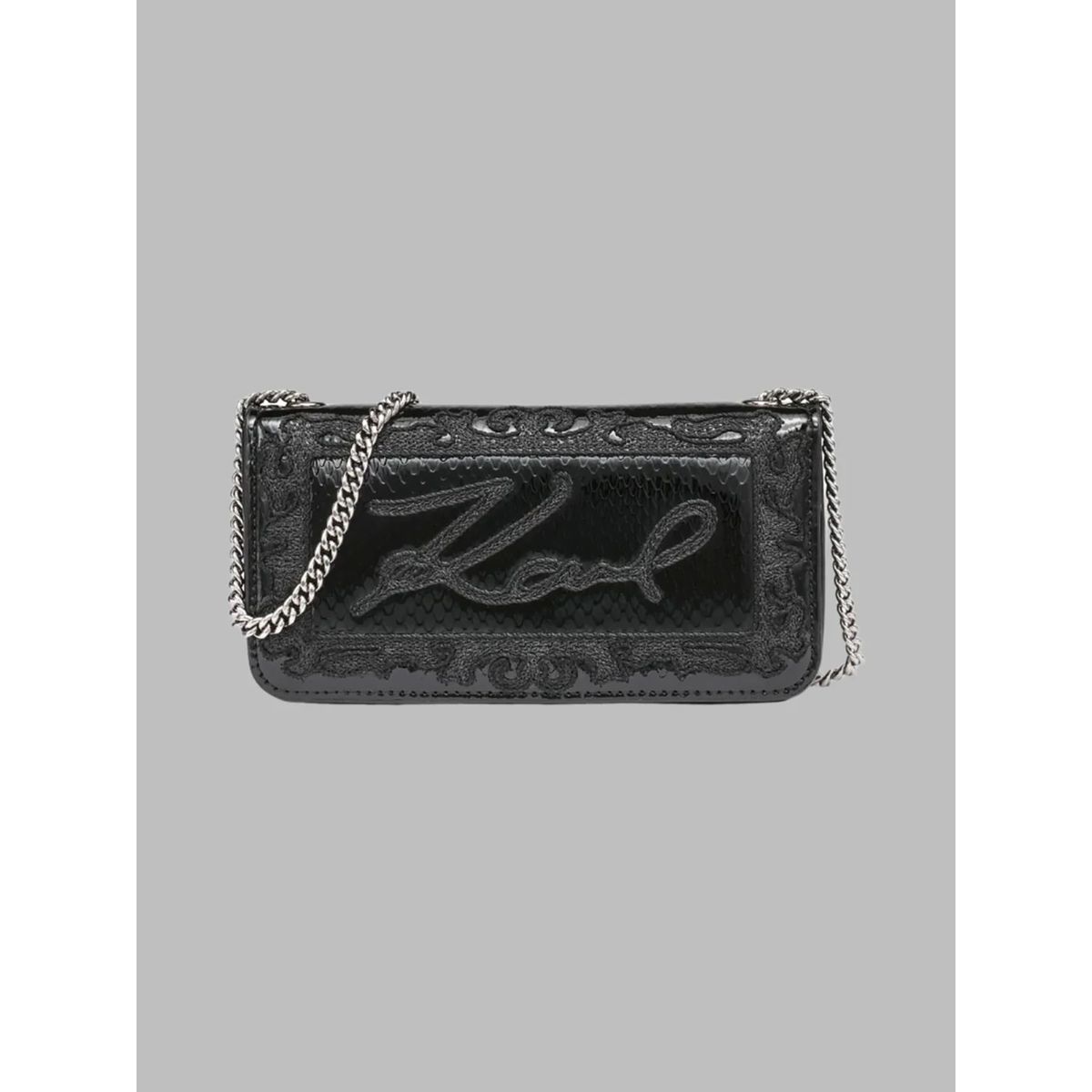 KARL LAGERFELD - Cartera de hombro con logo bordado y cadena metálica