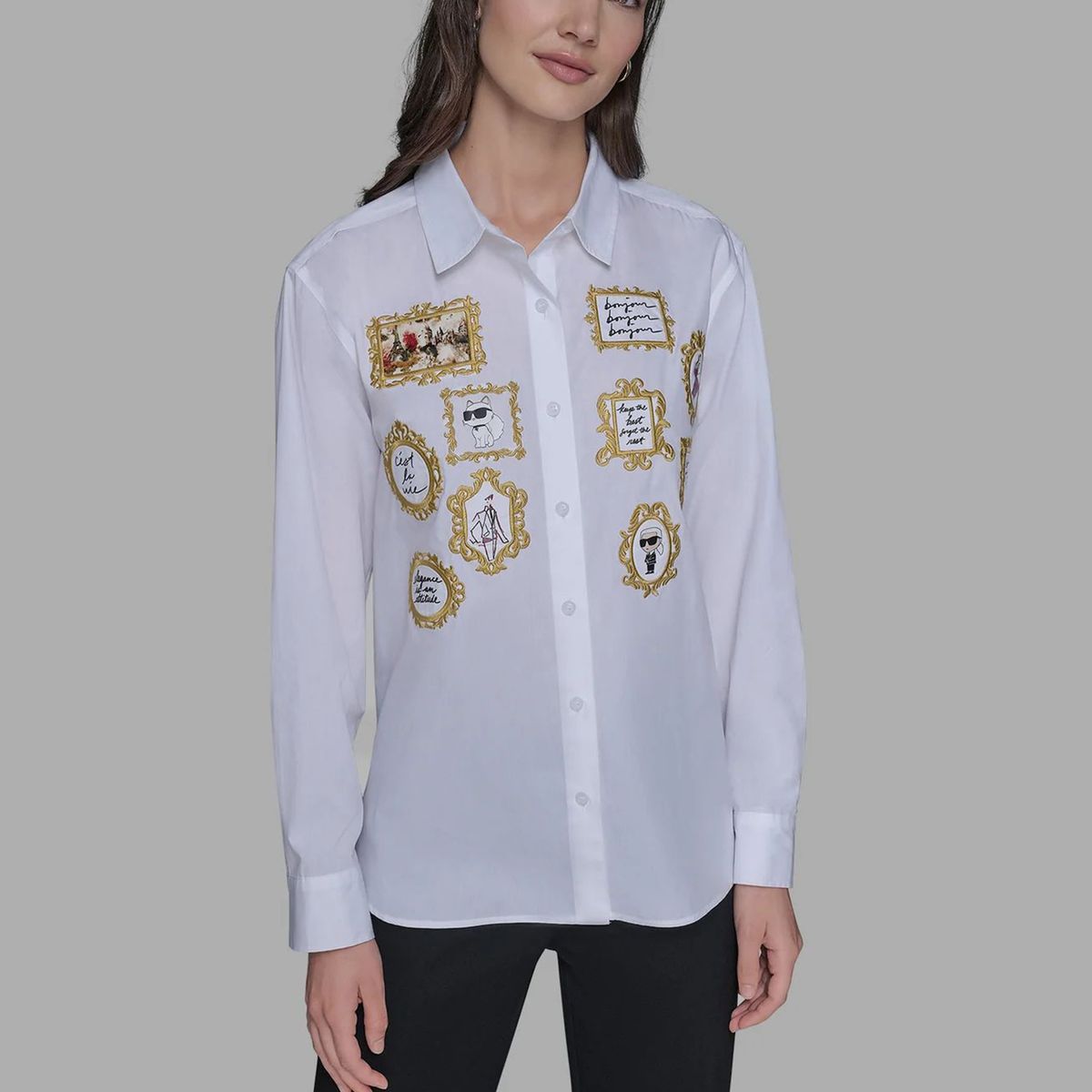 KARL LAGERFELD - Camisa de manga larga con estampado de retratos de Karl & Choupette