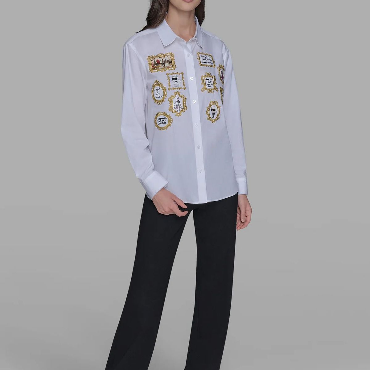 KARL LAGERFELD - Camisa de manga larga con estampado de retratos de Karl & Choupette