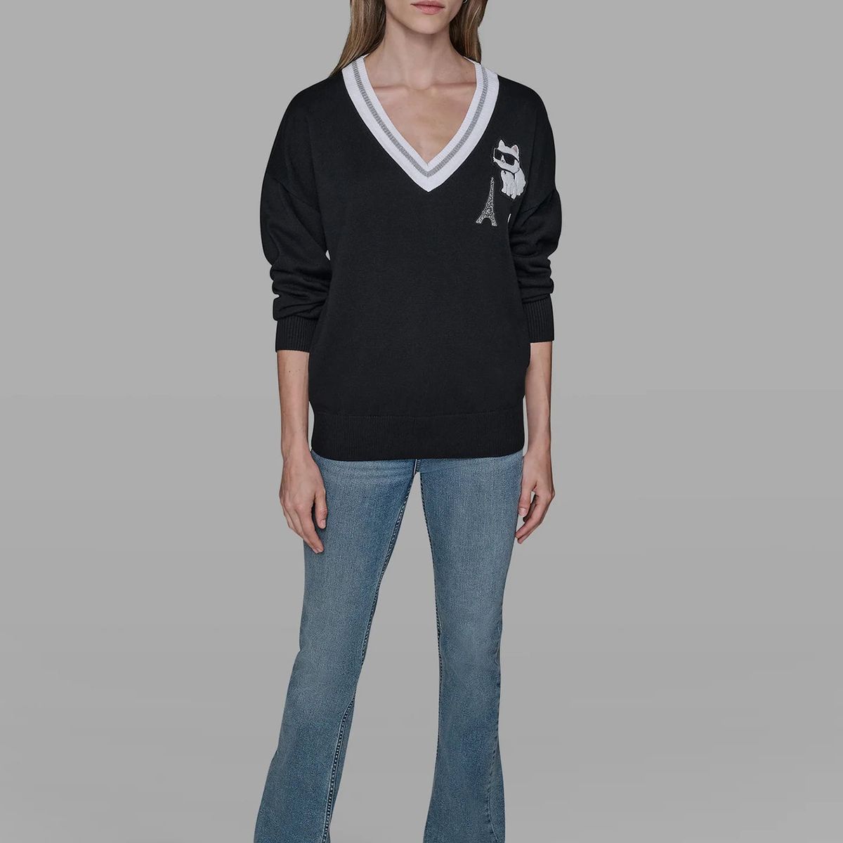 KARL LAGERFELD - Sweater varsity con parches distintivos de Choupette y la Torre Eiffel
