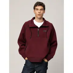 KARL LAGERFELD - Chaqueta deportiva con media cremallera y cuello alto Burdeo