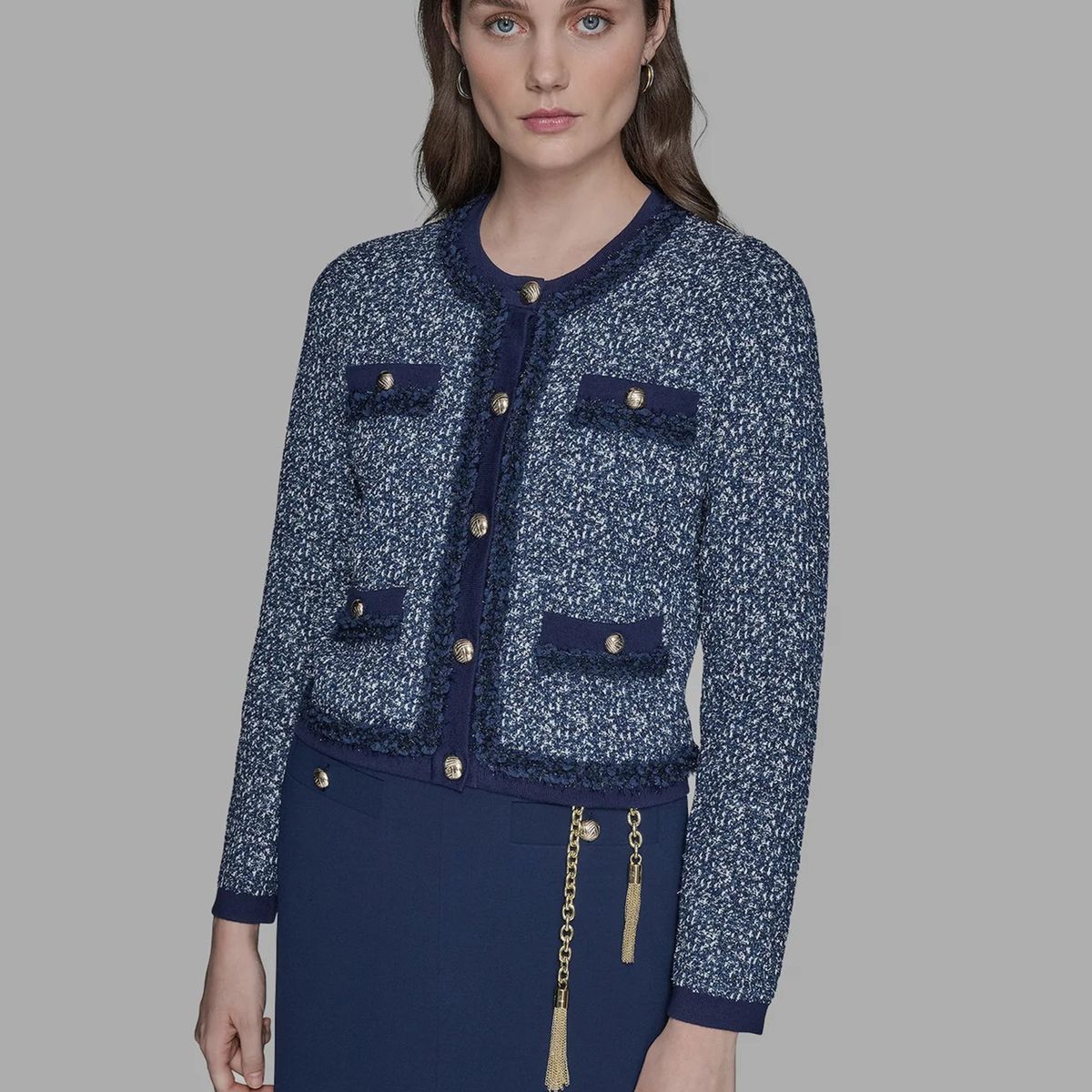 KARL LAGERFELD - Sweater tipo chaqueta con cierre de botones