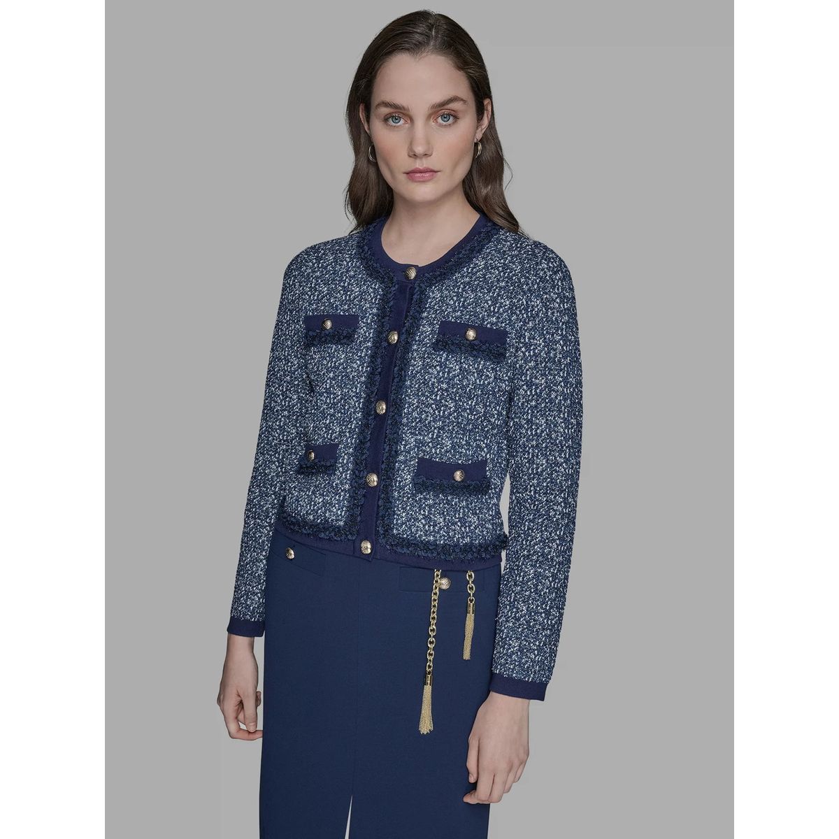 KARL LAGERFELD - Sweater tipo chaqueta con cierre de botones