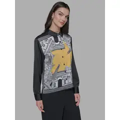 KARL LAGERFELD - Camisa de manga larga con estampado frontal de ciudad