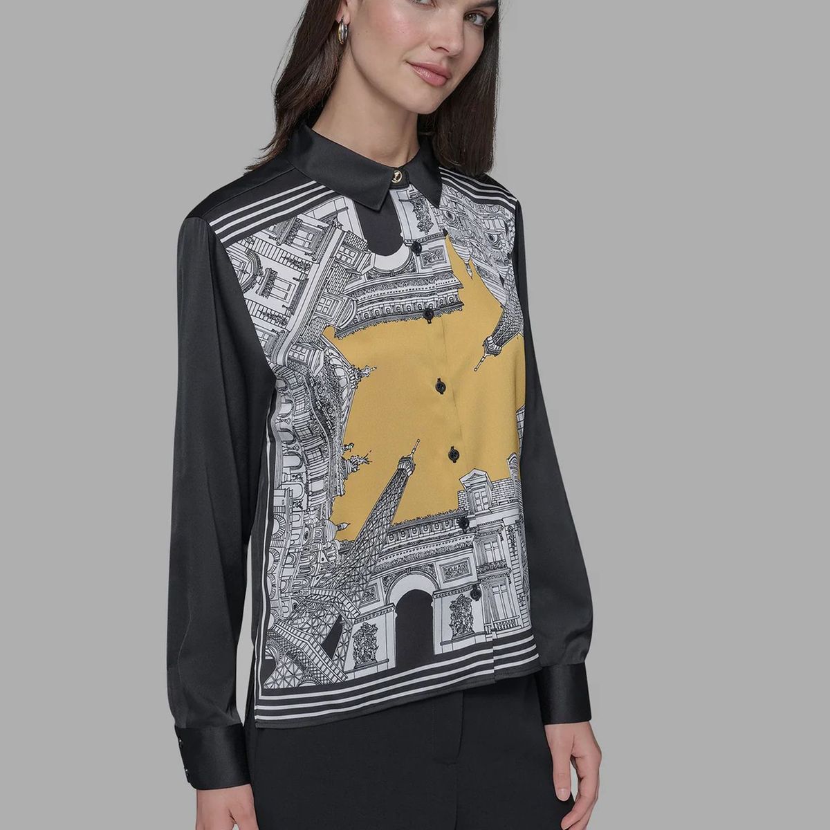 KARL LAGERFELD - Camisa de manga larga con estampado frontal de ciudad