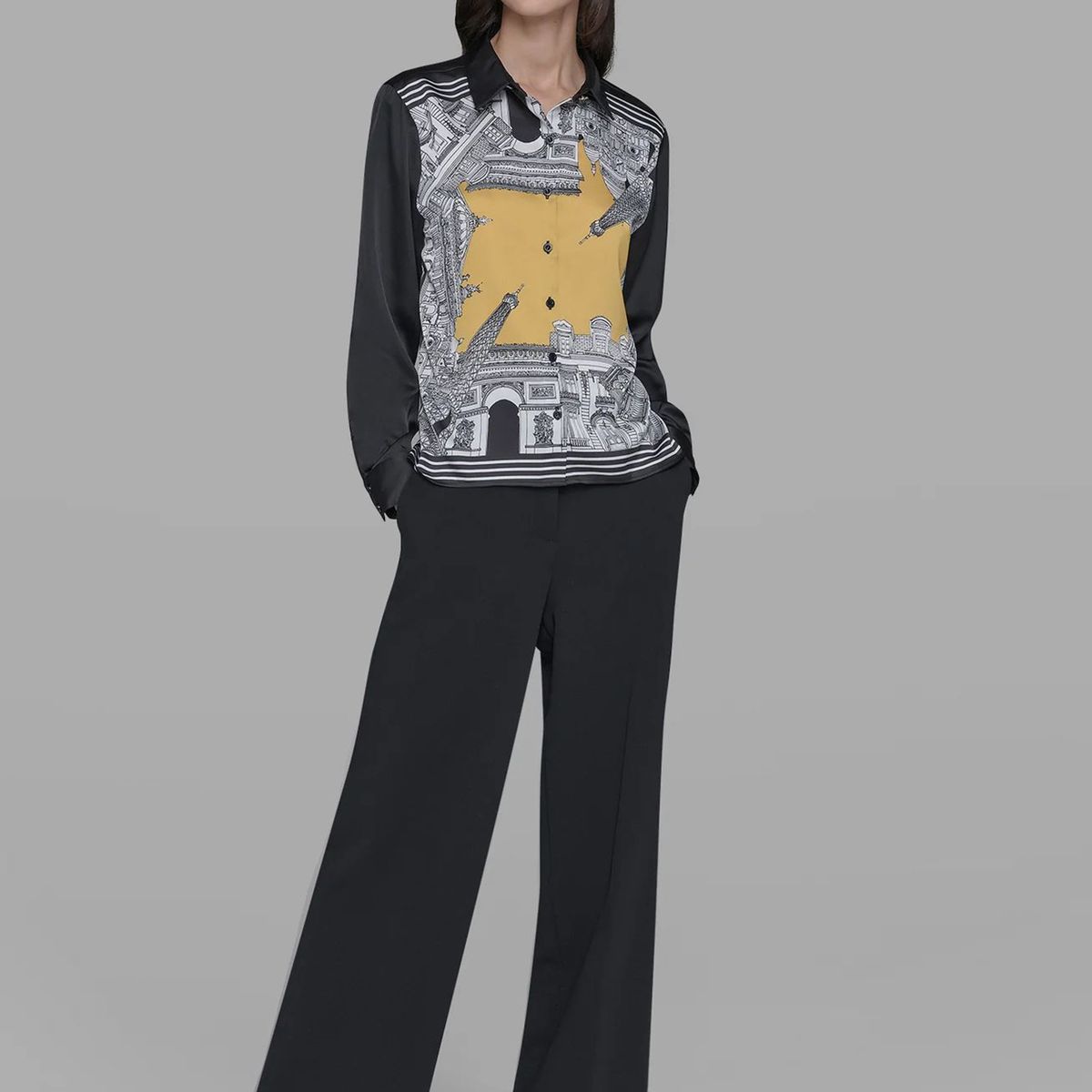KARL LAGERFELD - Camisa de manga larga con estampado frontal de ciudad