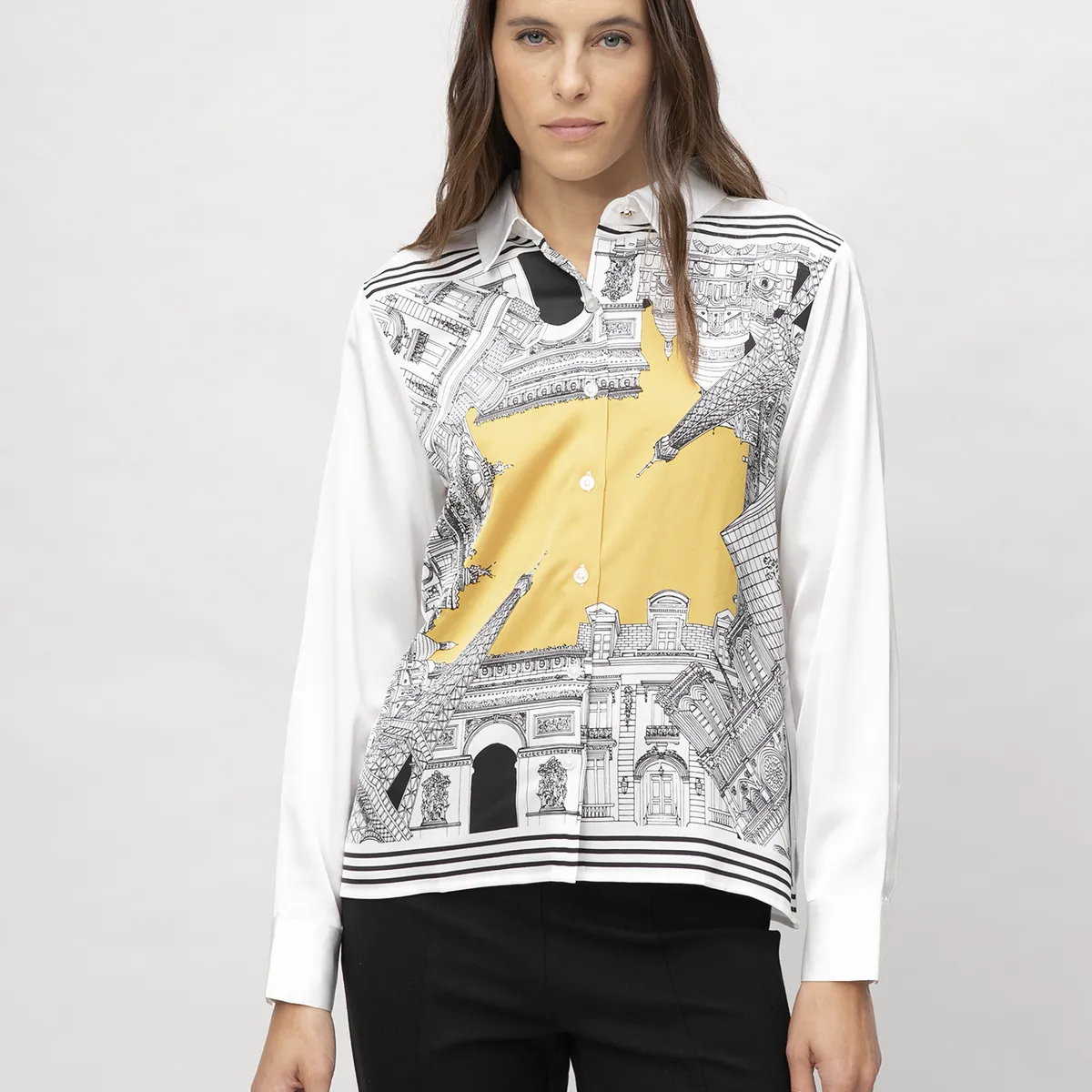 KARL LAGERFELD - Camisa de manga larga con estampado frontal de ciudad