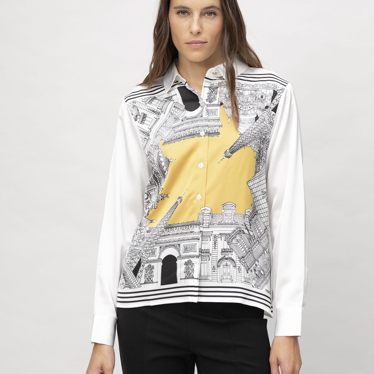 KARL LAGERFELD - Camisa de manga larga con estampado frontal de ciudad
