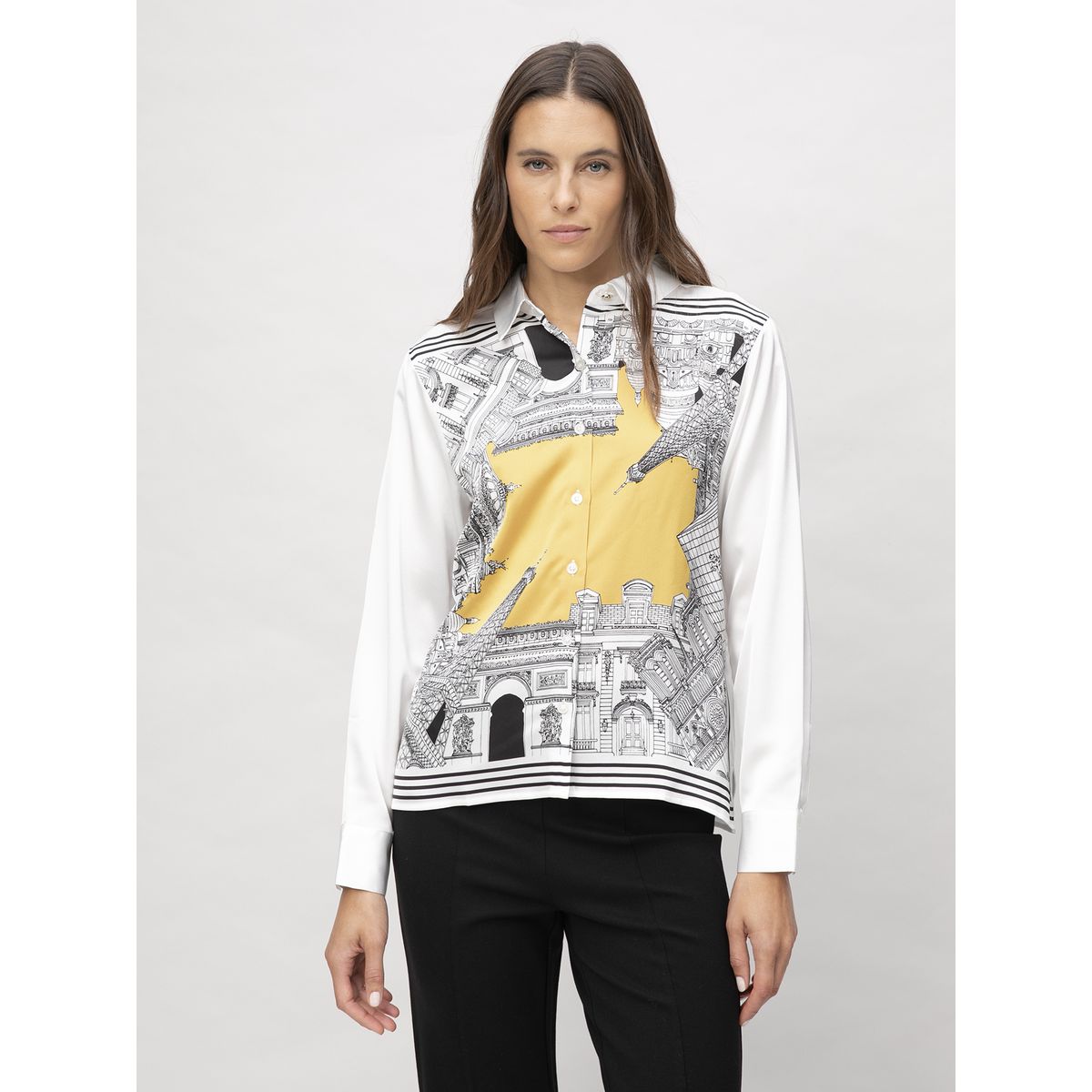 KARL LAGERFELD - Camisa de manga larga con estampado frontal de ciudad