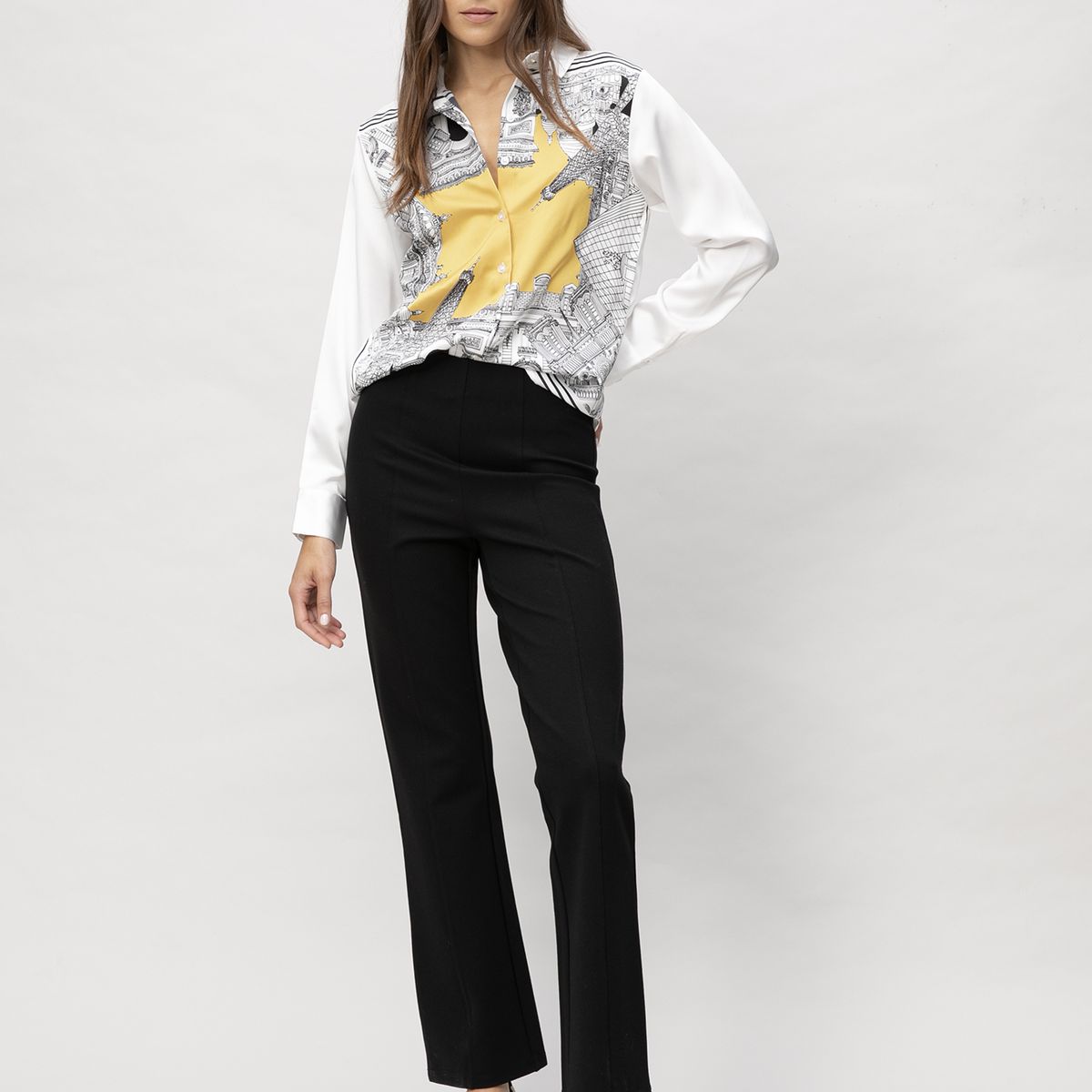KARL LAGERFELD - Camisa de manga larga con estampado frontal de ciudad