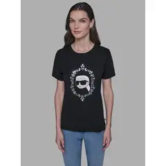 KARL LAGERFELD - Polera con gráfico de Karl en retrato con pedrería