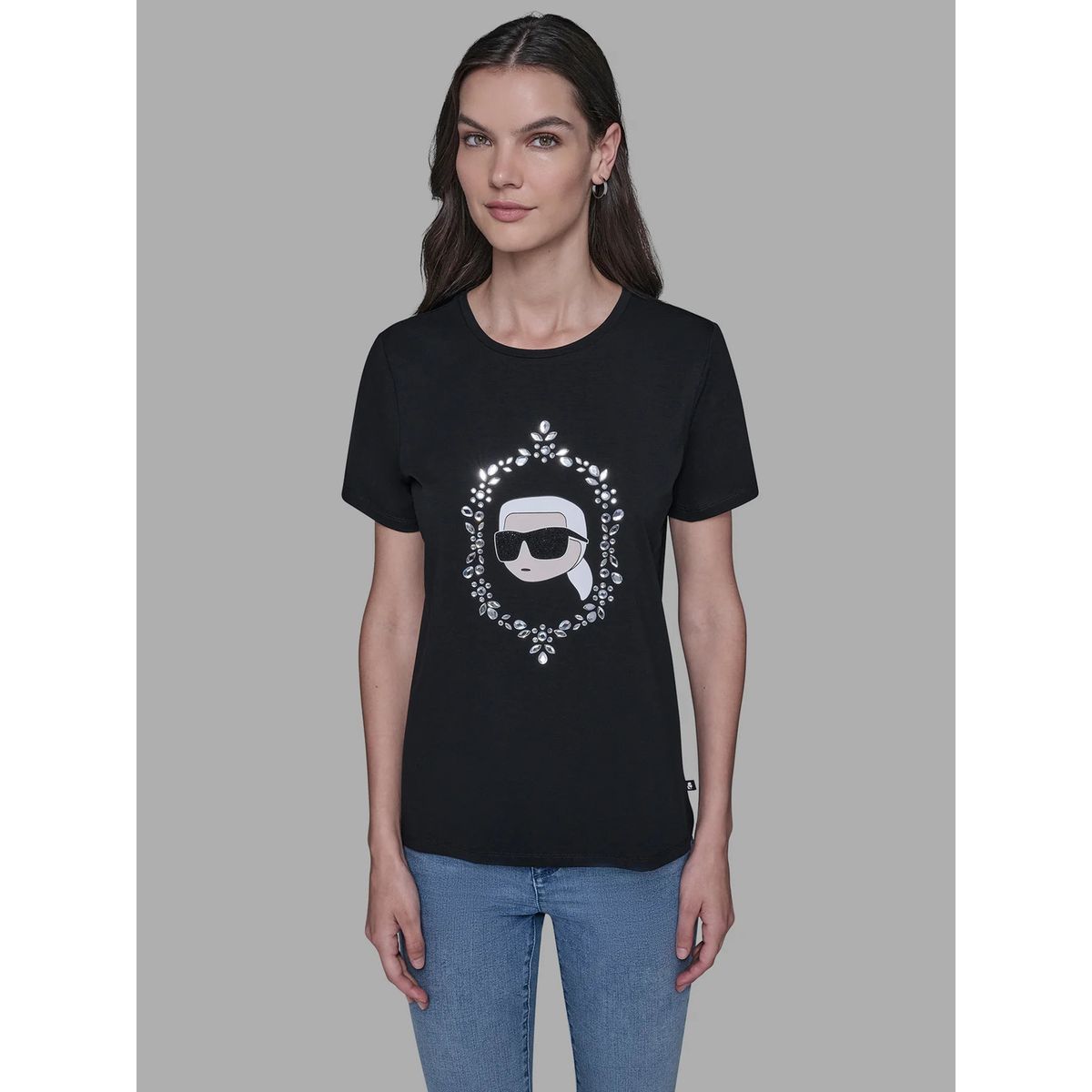 KARL LAGERFELD - Polera con gráfico de Karl en retrato con pedrería