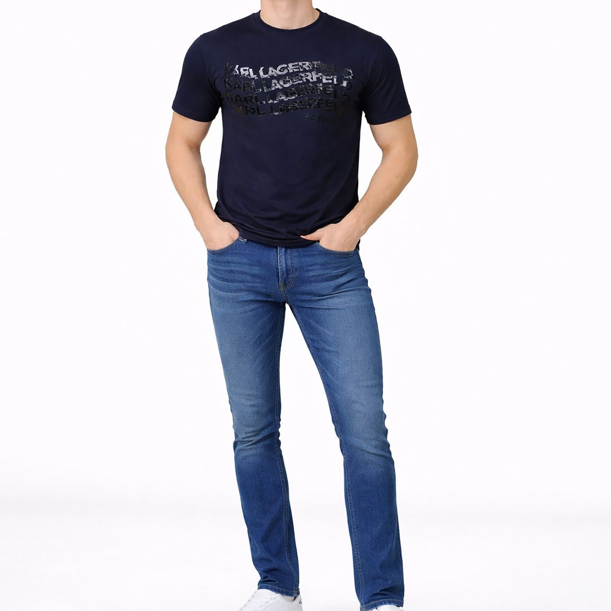 KARL LAGERFELD - Polera con estampado gráfico de logo en efecto ola