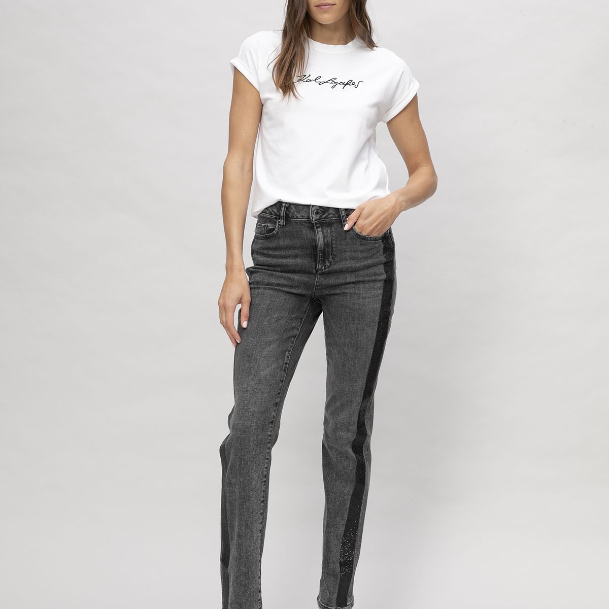 KARL LAGERFELD - Jeans con banda lateral de lentejuelas