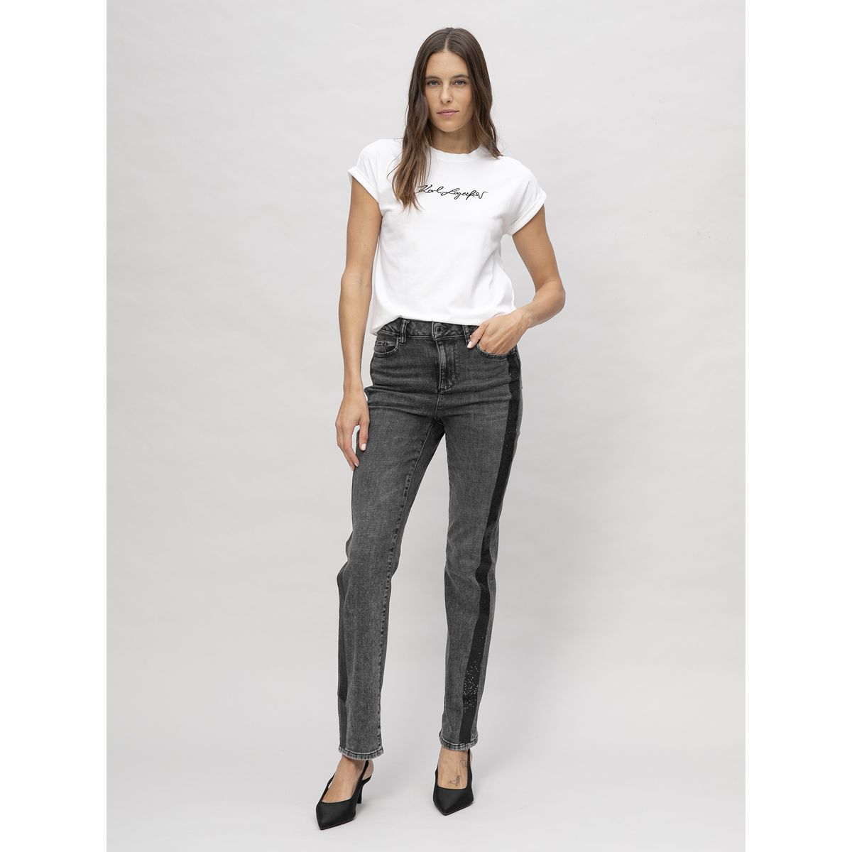 KARL LAGERFELD - Jeans con banda lateral de lentejuelas