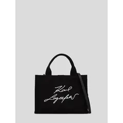 KARL LAGERFELD - Cartera tote pequeña de algodón con logo bordado