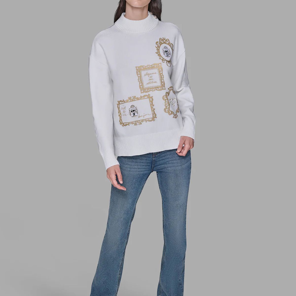 KARL LAGERFELD - Sweater cuello alto con parches distintivos de Karl Lagerfeld