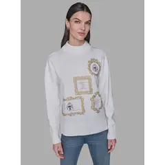 KARL LAGERFELD - Sweater cuello alto con parches distintivos de