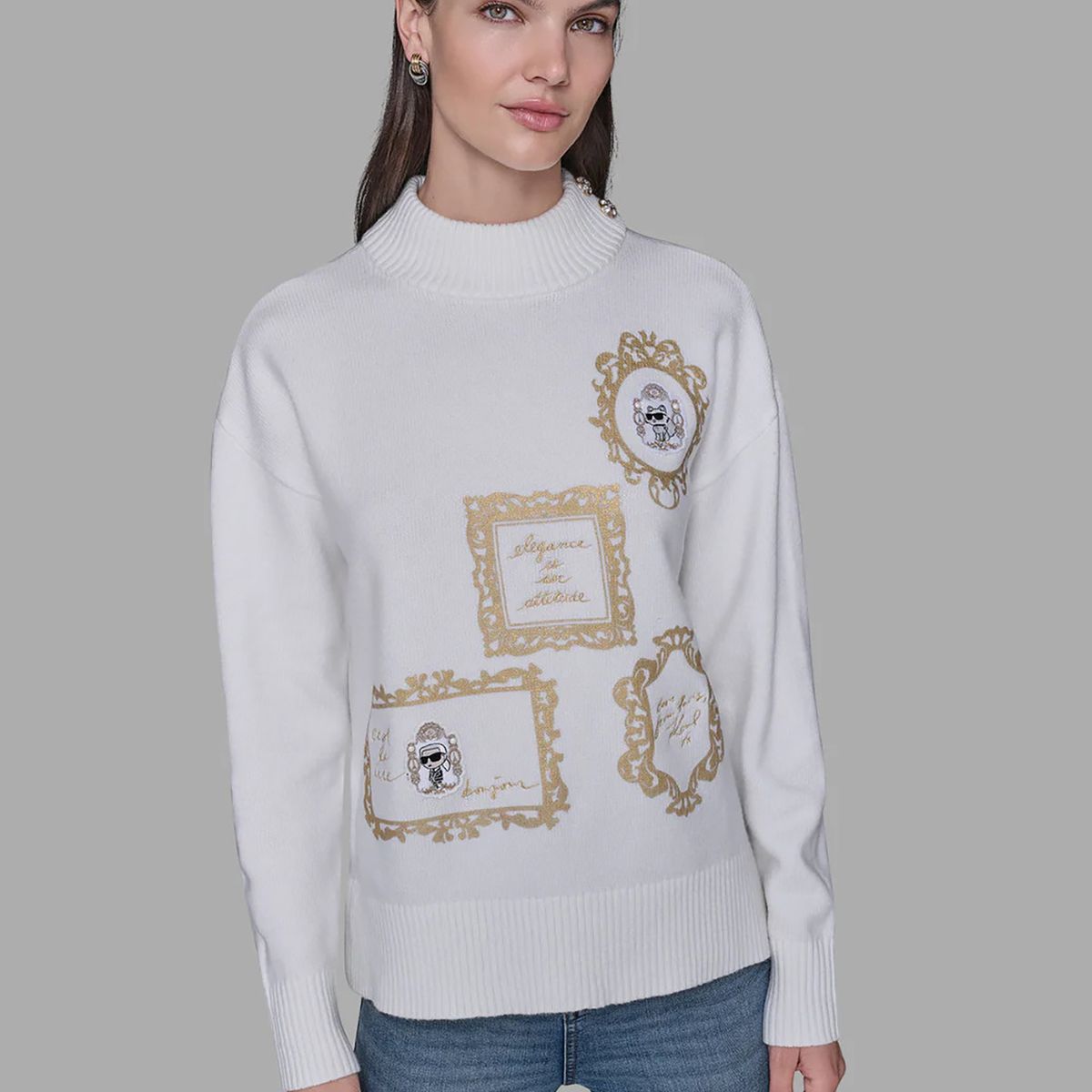 KARL LAGERFELD - Sweater cuello alto con parches distintivos de Karl Lagerfeld