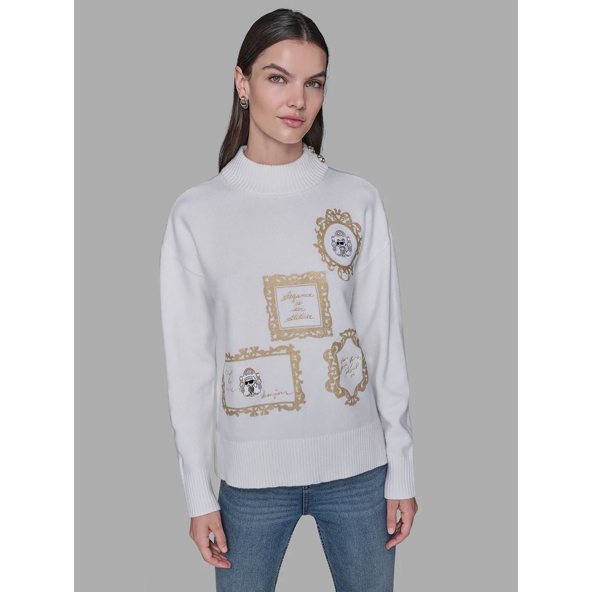 KARL LAGERFELD - Sweater cuello alto con parches distintivos de Karl Lagerfeld