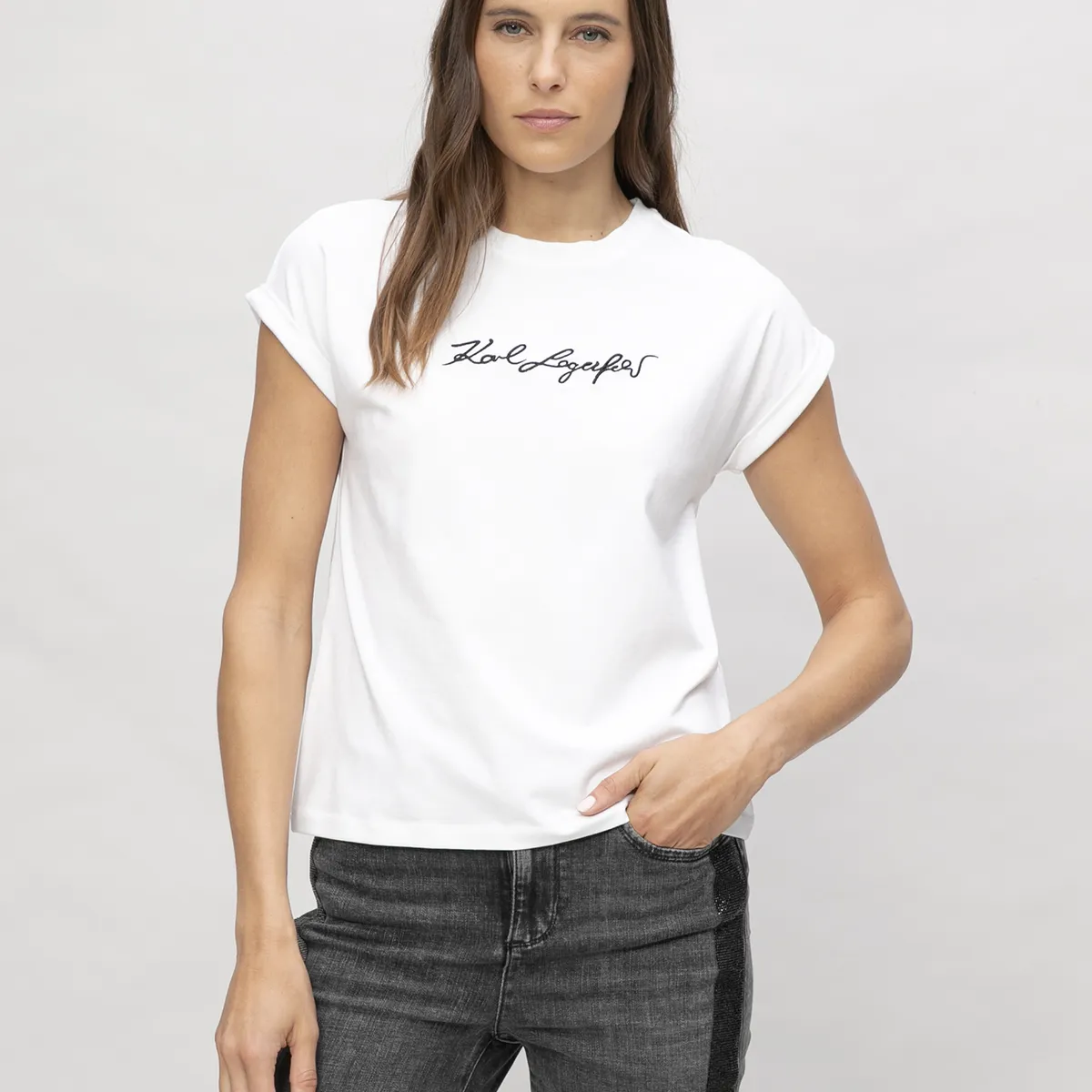 KARL LAGERFELD - Polera sin mangas con estampado de Karl