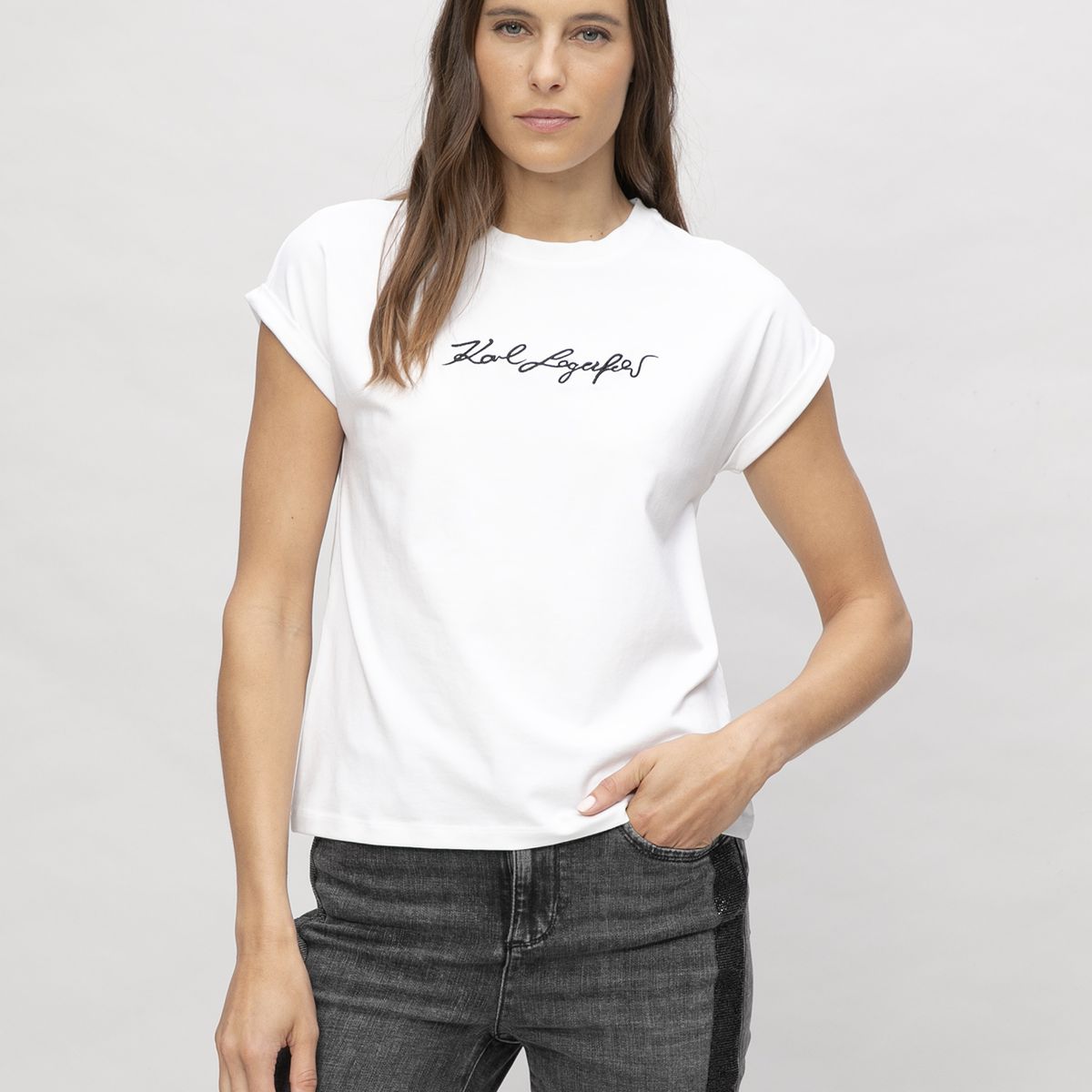 KARL LAGERFELD - Polera sin mangas con estampado de Karl