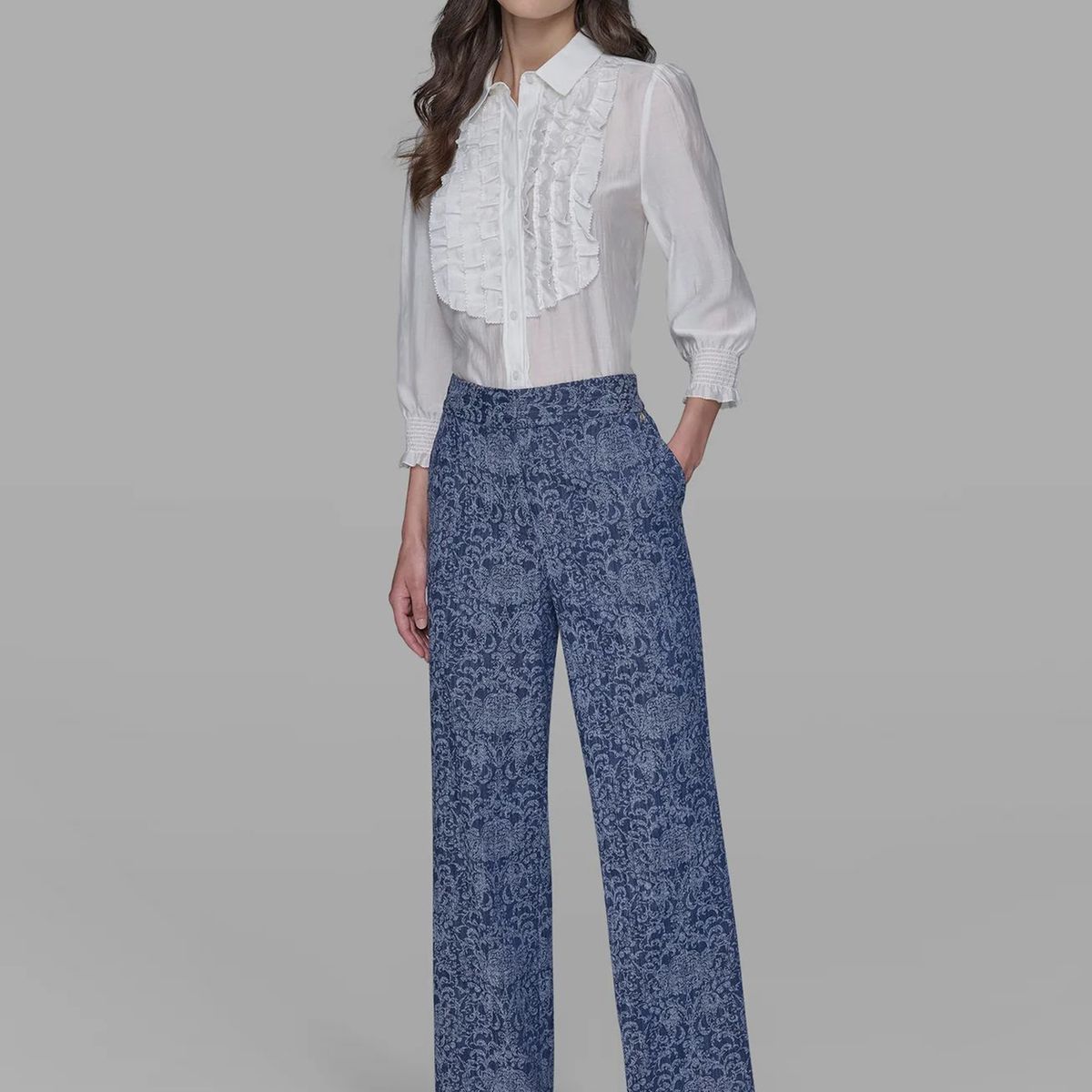 KARL LAGERFELD - Pantalón denim flare con estampado barroco
