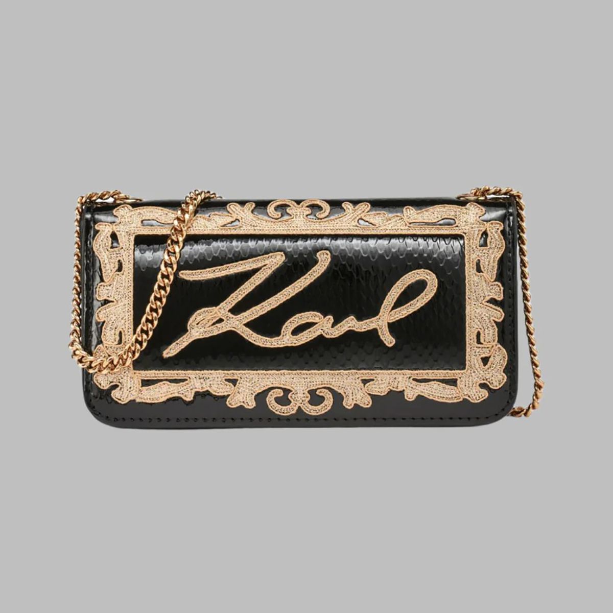 KARL LAGERFELD - Cartera de hombro con logo bordado y cadena metálica