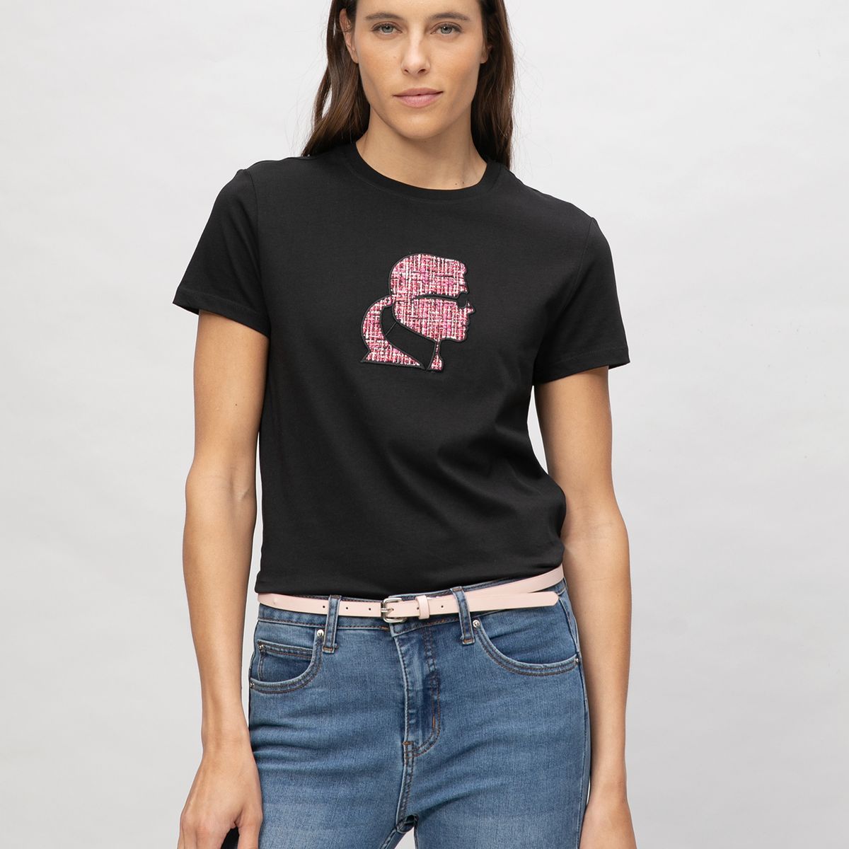 KARL LAGERFELD - Polera con perfil de Karl en tejido bouclé