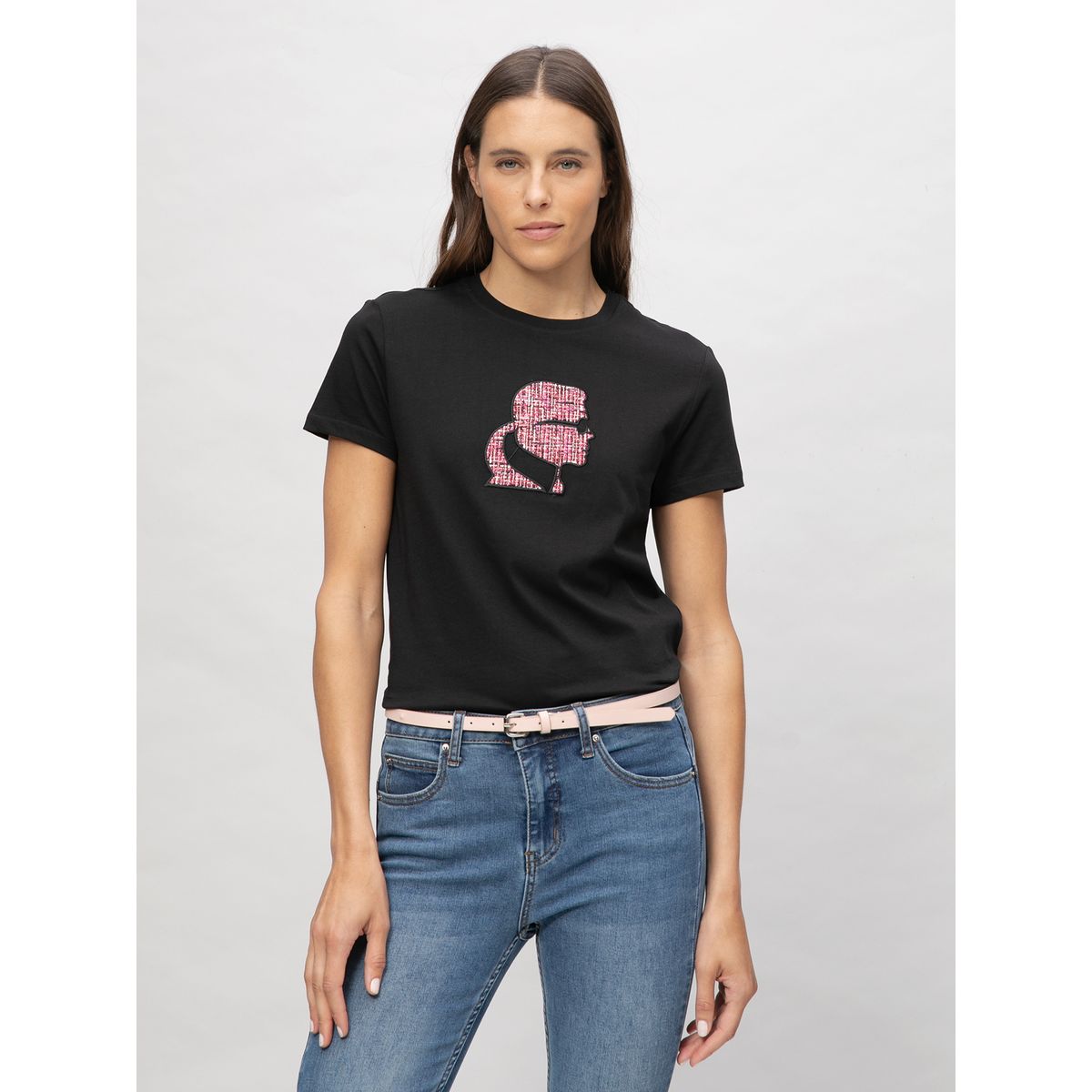 KARL LAGERFELD - Polera con perfil de Karl en tejido bouclé