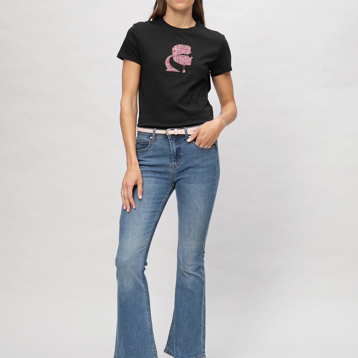 KARL LAGERFELD - Polera con perfil de Karl en tejido bouclé