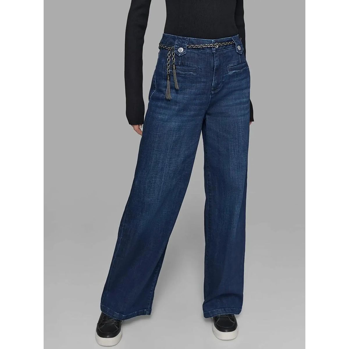 KARL LAGERFELD - Jeans rectos acampanados con cinturón de cadena