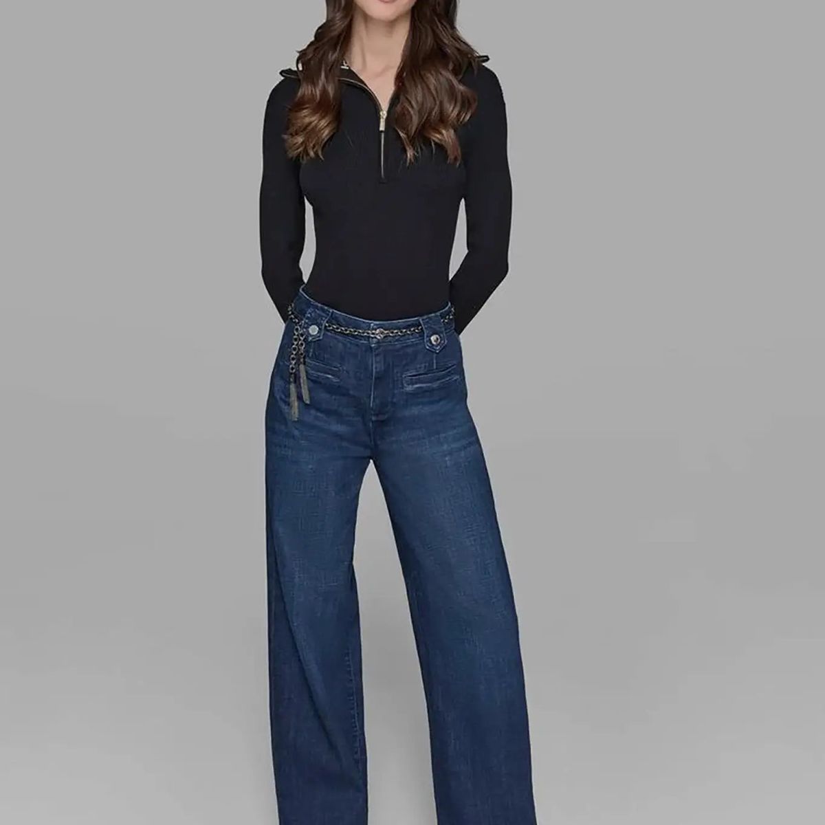 KARL LAGERFELD - Jeans rectos acampanados con cinturón de cadena