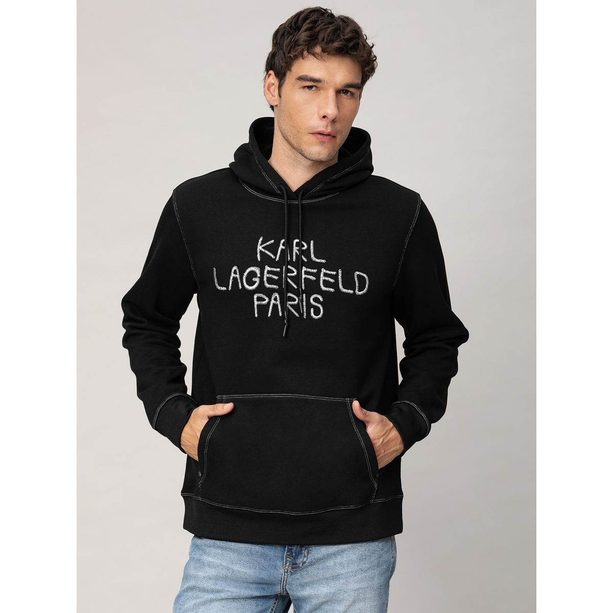 KARL LAGERFELD - Polerón con gorro y logo con falso bordado en el pecho