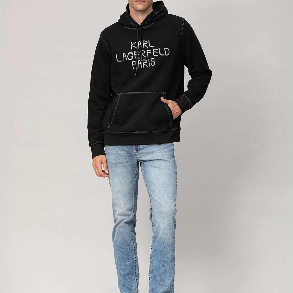 KARL LAGERFELD - Polerón con gorro y logo con falso bordado en el pecho