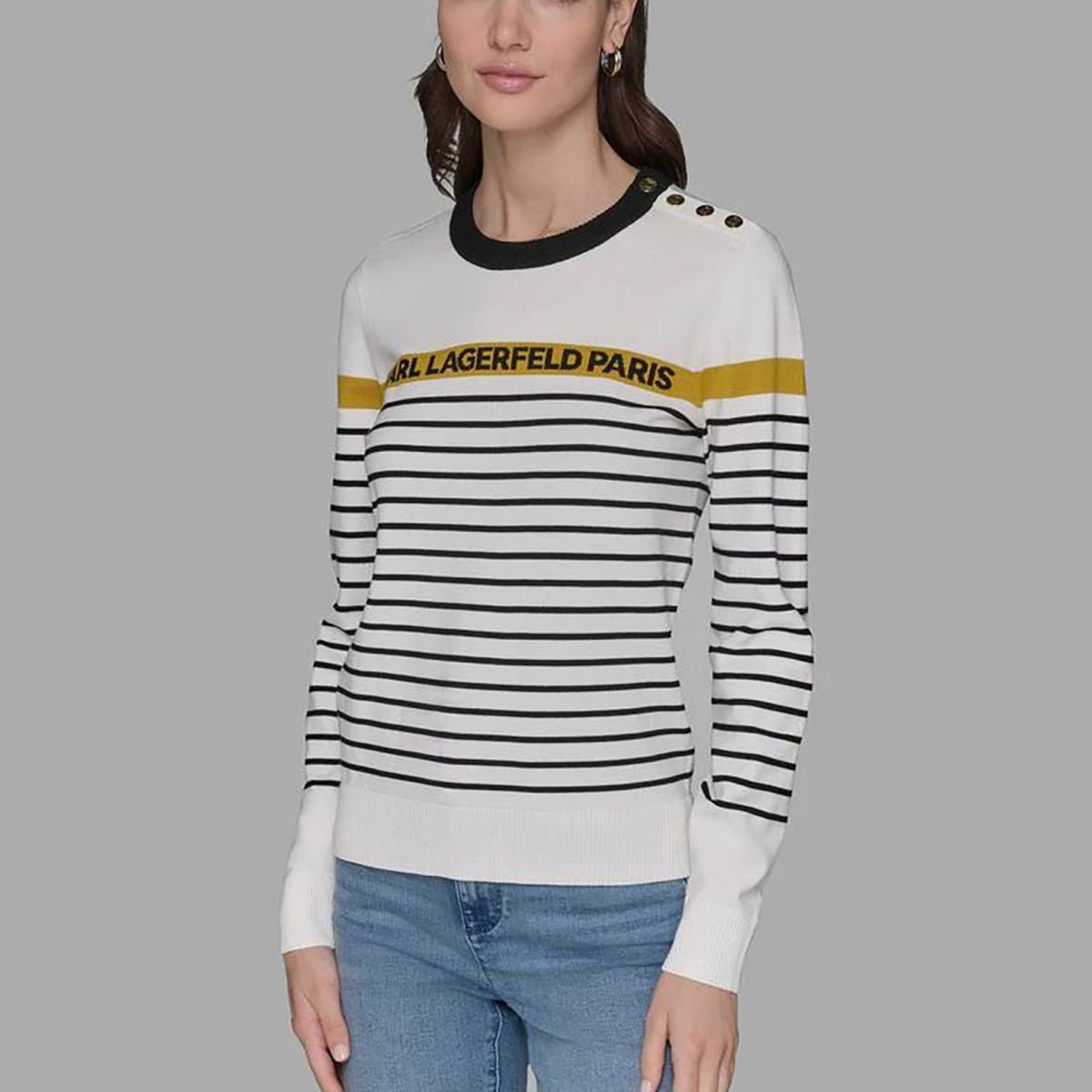 KARL LAGERFELD - Sweater a rayas con botones decorativos