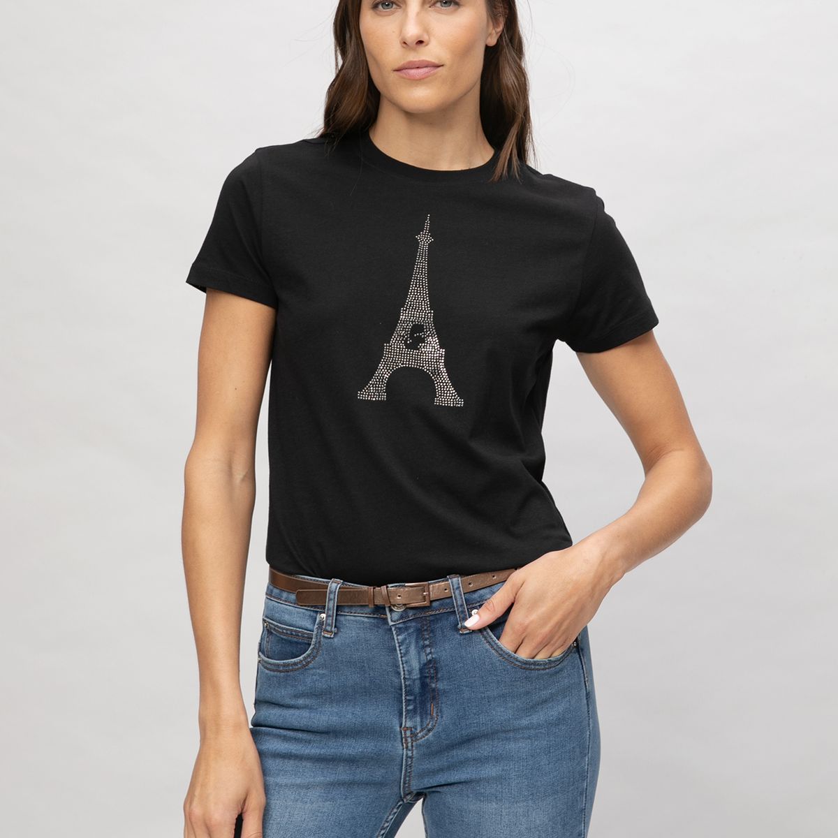 KARL LAGERFELD - Polera con gráfico de la Torre Eiffel con detalles en pedrería