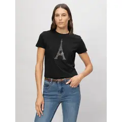 KARL LAGERFELD - Polera con gráfico de la Torre Eiffel con detalles en pedrería